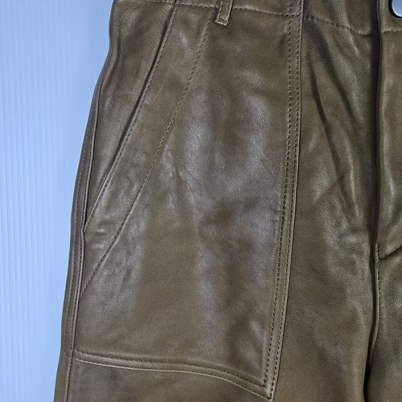 Zara Women's 100% Sheep Leather Camel Cargo Pants Straight Leg Size S - Picture 7 of 16